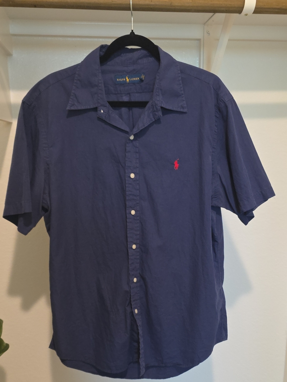 Ralph Lauren Classic Short-Sleeve Button-Down Shirt - Navy with Red Logo